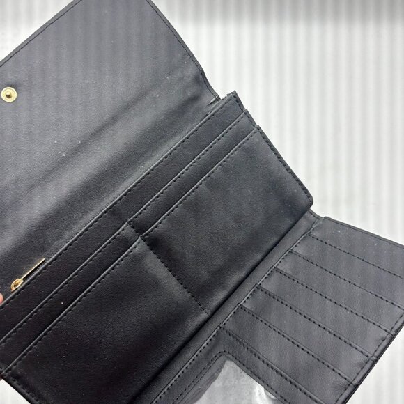 Marc New York Andrew Marc Black Wallet w Gold Chain Detail Black Fabric Flower - Picture 4 of 4